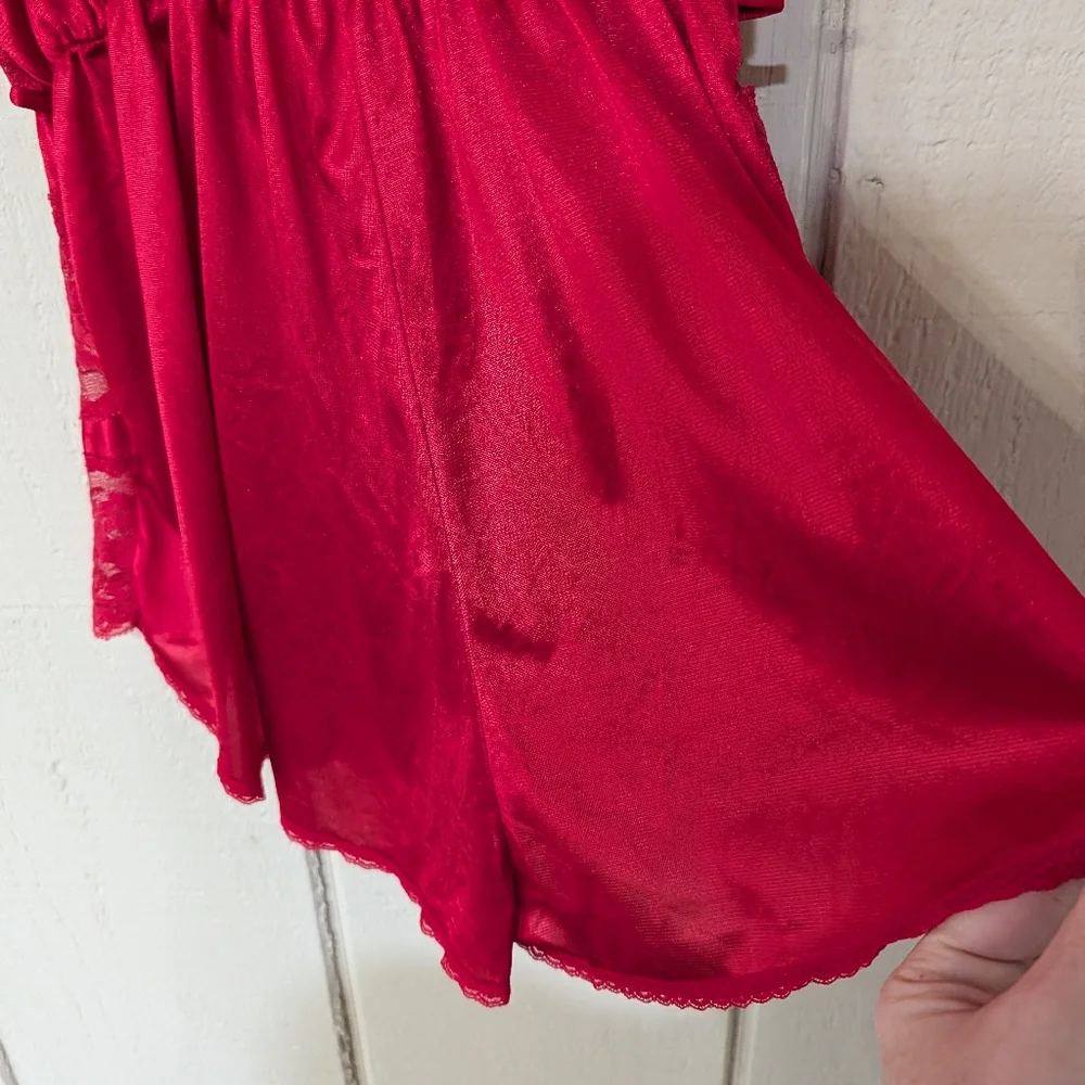 Vintage‎ Red Sheer Lace Nylon Teddy Lingerie Romper